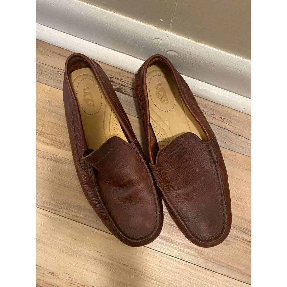UGG F19116F Henrick Brown Leather Moc Toe Slip On Loafer Slipper Shoes Men's 7